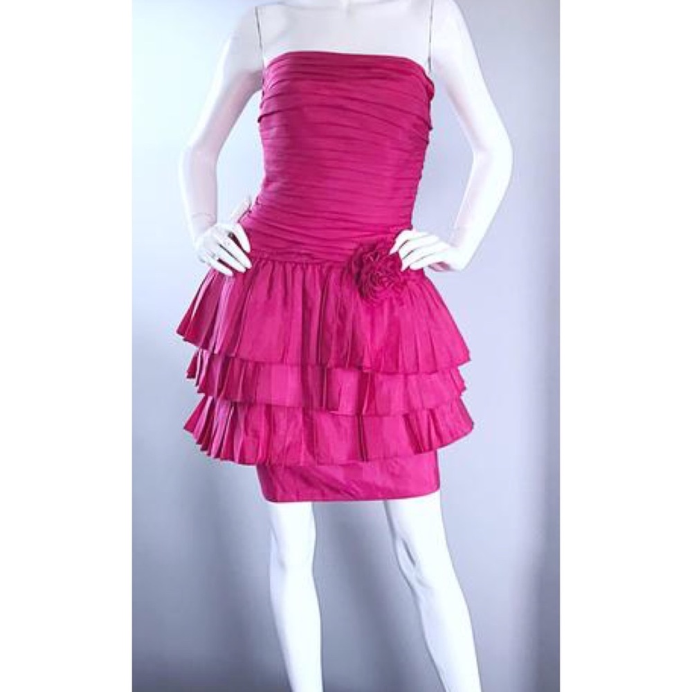 Vintage TADASHI fuschia taffeta strapless dress - Picture 3 of 13